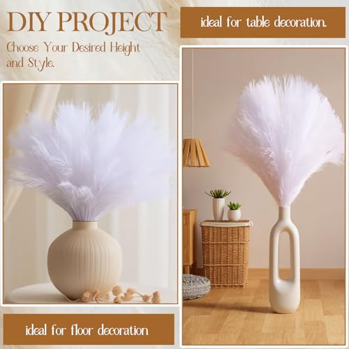 Suncalla 72 Pcs White Pampas Grass 21.7 Inches Faux Tall Pampas Grass Decor Bulk Artificial Dried Flower Feather for Vase Filler Home Boho Decor Christmas Wedding Party Arrangement Bathroom Wall - color: White