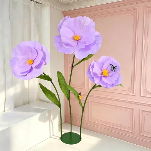 5.8 Ft Giant Artificial Flowers,Large Paper Flower,Huge Poppy Flowers Decoration for Wedding,Hotel,Office,Window Display and Home Farmhouse Decor(Purple) - color: Purple
