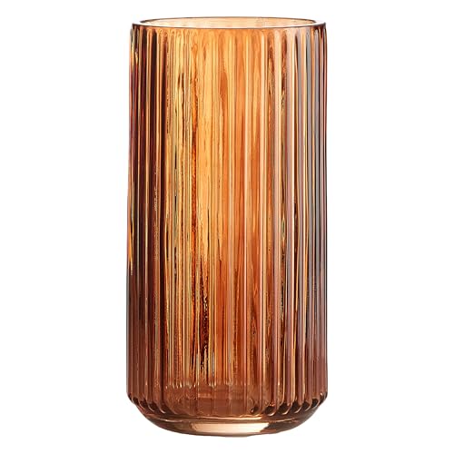 TIMEFOTO Flower Vase 7.5 inch Amber Thickened Hand Blow Glass Vase Round Vintage Striped Bottles for Bookshelf,Dinner Table,Indoor Office Desktop,Meeting Room,Bathroom,Countertop,Home - color: Glass Amber, size: 7.5 inch