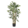 Pemberly Row 36" Multi Bambusa Bamboo Silk Tree, Green Leaves, Natural Bamboo Trunks, Black Planter, 500 Leaves, 3 Ft Tall Faux Plant for Home or Office Decor
