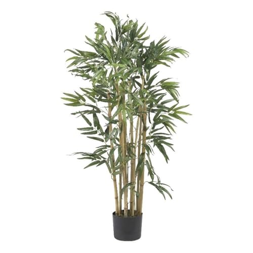 Pemberly Row 36" Multi Bambusa Bamboo Silk Tree, Green Leaves, Natural Bamboo Trunks, Black Planter, 500 Leaves, 3 Ft Tall Faux Plant for Home or Office Decor