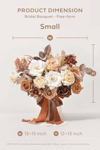 Ling's moment 13 Inch Artificial Wedding Bouquets for Bride Bridal Bouquet Bridesmaid Bouquet Tossing Bouquet for Wedding Ceremony Anniversary Bridal Shower - color: Or-rust & Sepia, size: Small 13 Inch