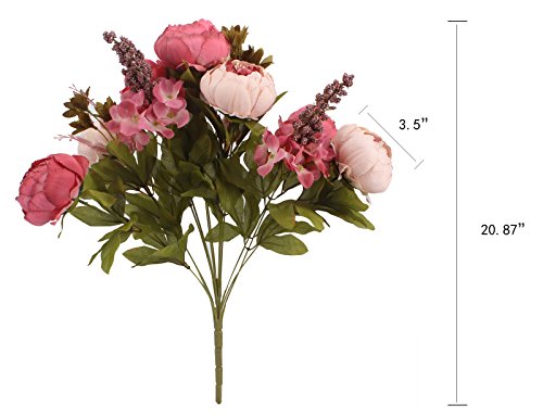Duovlo Fake Flowers Vintage Artificial Peony Silk Flowers Wedding Home Decoration,Pack of 1 (Dark Pink) - color: Dark Pink