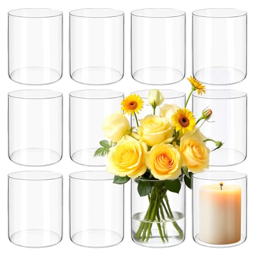 12Pack Glass Cylinder Vases for Centerpieces - 4 Inch Small Flower Vase for Wedding Decorations, Floating Candle Holder Vase Bulk,Glass Hurricane Candle Holders for Table Shelf, Party, Home Decor - size: 3.35×4inch