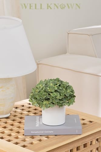 Hydrangea Fake Flowers in Vase, Artificial Flowers with Ceramic Vase Small Faux Potted Plant Arrangements for Bathroom Home Desk Kitchen Counter Vanity Shelf Coffee Table Centerpiece Decor (Green) - color: Hydrangea, Green