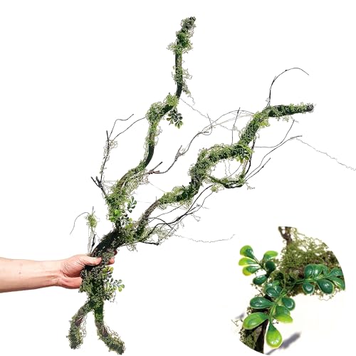 43 inches Moss Twig Vines Artificial Trees Branches Jungle Climber Fake Greenery Twigs Trunk with Greenery for Home Decor Garden Landscape Hanging Reptile Habitat Decor (Green - Pack of 2) - color: Green - Pack of 2