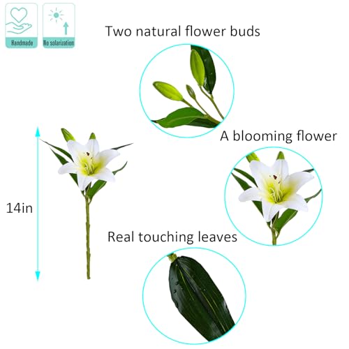 Kimura's Cabin 6Pcs White Tiger Lily Artificial Flowers Real Touch Fake Lilies with Stems Faux Lilys Plants for Spring Floral Wedding Arrangements Bouquet Easter Home Table Centerpiece Decor - color: Green Heart White