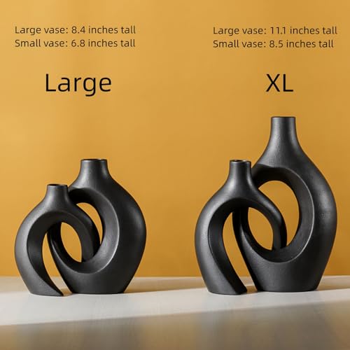 Liotww Extra LargeMatte Black Ceramic Vase Set of 2 Vase for Pampas Grass, Modern Circle Donut Aesthetic Flower Decorative Vases for Nordic Style Boho Home Decor (W 6.8" X H 11") - color: Super Large-matte Black