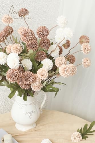 Floroom 9pcs Taupe Beige Mix Faux Silk Mums Artificial Flowers, Bulk Fake Small Mini Chrysanthemums with Stems for DIY Wedding Centerpieces Floral Arrangements Vase Fillers Home Decorations - color: Soft Breeze Taupe, size: 9pcs