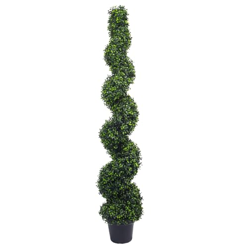 E&K 5FT Artificial Spiral Boxwood Topiary Tree with Plastic Nursery Pot, Fake Tall Tree Artificial Plant Faux Trees for Home Office Garden Indoor Outdoor Decor (1 Pack) - color: Spiral Boxwood, size: 5ft