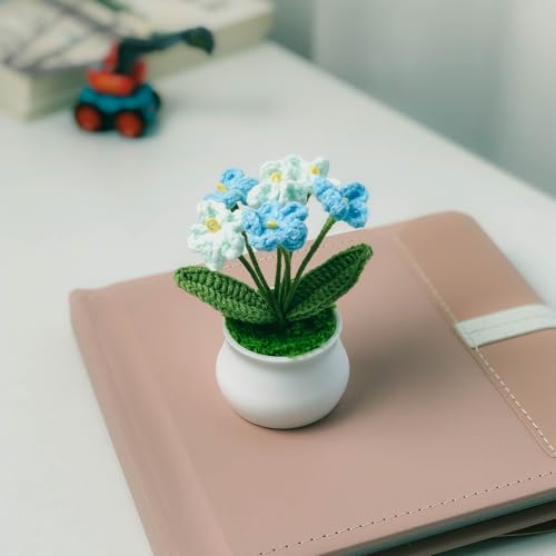Joekaran Crochet Flowers Cute Little Potted Flower, Gift for Birthday, Teacher’s Day, Graduation, Anniversary, Valentines, Decor for Car Dashboard,Home Office Decoration (Blue Gradient Myosotis) - color: Blue Gradient Myosotis