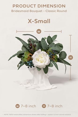 Ling's moment Artificial Bridesmaid Bouquets Set of 6 Eucalyptus Wedding Flower Bouquets White Floral Bouquet Bridal Bouquets with Ribbon Ceremony,Anniversary,7-inch Diameter - color: Wht-white