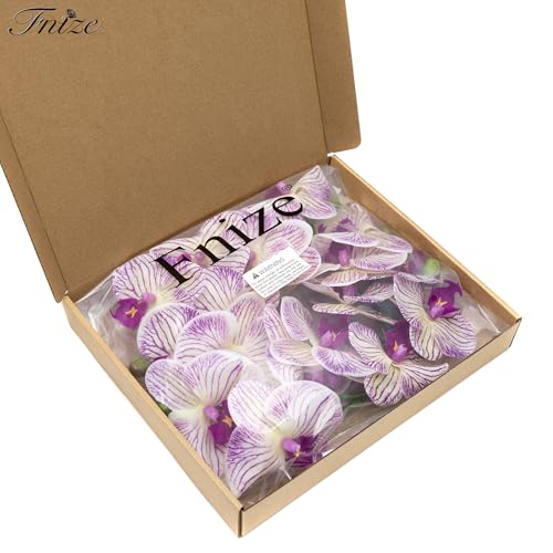 Fnize Faux Orchid Stems Artificial Flowers Phalaenopsis 38 Inch 2pcs Real Touch Latex 9 Large Petals Purple Pattern - color: Purple Pattern