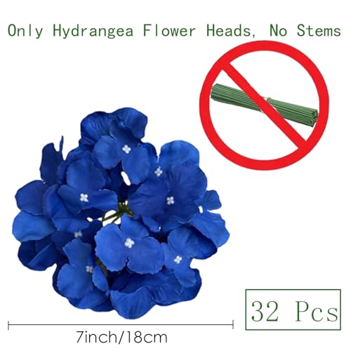 HinyoCo 32 Pcs Silk Hydrangea Artificial Flowers Hydrangea Heads No Stems, Used for Home Wedding Party Decoration (Royal Blue) - color: Royal Blue