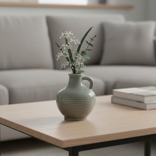 Sunddo Gray Ceramic Flower Vase， 6 Inch Small Modern Boho Vase for Home Decor, Decorative Vases with Handle, Neutral Accent for Minimalist, Table, Living Room, Bathroom, Shelf, Mantel Decor - color: Gray - 6, size: 6 Inch