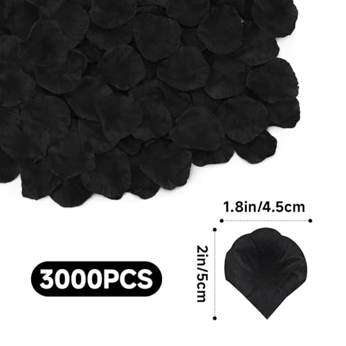 Anwyll 3000Pcs Black Rose Petals - Artificial Faux Flowers Fake Rose Petals for Wedding Proposal Engagement Romantic Night Anniversary Valentine's Galentine's Day Decoration Home Room Party Decor - color: Black