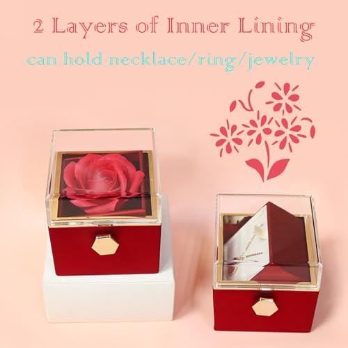 Romantic Gifts for Her Rose Ring Box Jewelry Box Artificial Flowers Eternal Rose Box Anniversary Wedding Valentine's Day Christmas Birthday Thanksgiving Gifts for Mom Wife Girlfriend Women - color: black