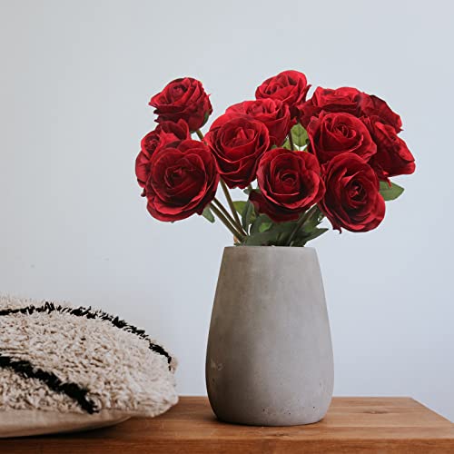 Hananona Artificial Roses Flowers for Flower Arrangement, 12 Pcs Silk Red Rose Bouquet for Home Decoration, Faux Roses for Parties and Wedding Decoration (Red, 12) - color: Red