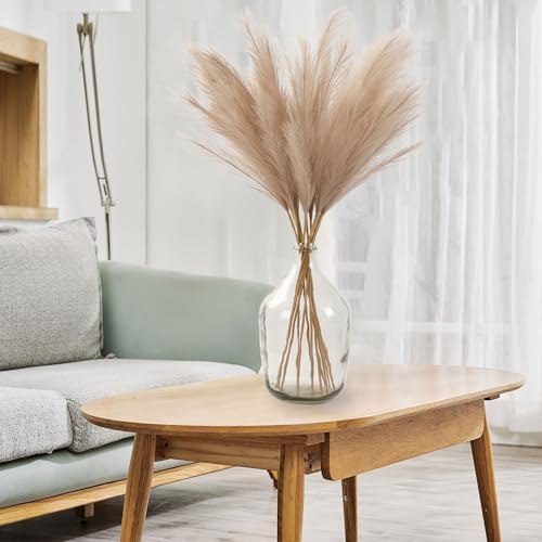 12 PCS Beige Faux Pampas Grass 38"/3.1ft Tall Brown Artificial Pompous Grass Large Fake Pompas Branches Plants Floor Vase Filler for Flower Arrangement Home Decor - color: Brown