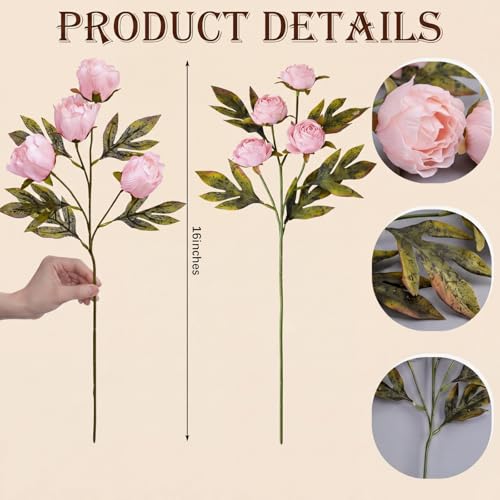 Thiccywoov 12 Pcs Faux Peony Stems Flowers Bulk Vintage Artificial Silk Peonies Stems Real Look Fake Peonies Branch for Vase Filler DIY Bouquet Centerpiece Home Indoor Outdoor Decor (Pink) - color: Pink