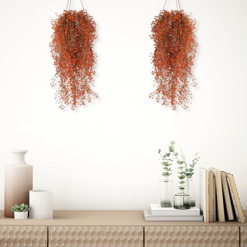 RECUTMS Fall Artificial Hanging Plants 4 Pcs Autumn Fake Ferns Artificial Plants Large Faux Hanging Plant Wall Thanksgiving Room Home Garden Wedding Party Indoor Outdoor Decor(Fall Orange) - color: Orange
