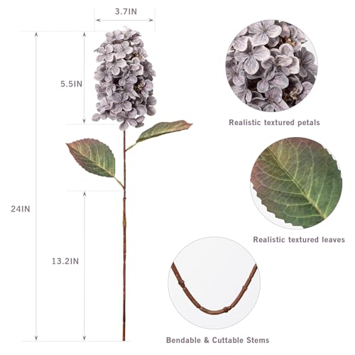 Ttranewsoo Fake Flowers Hydrangea Silk Flowers with Stems, Fake Grayish Hydrangea Artificial Flowers Winter Flowers Artificial for Decoration Vase Decor 24"（Grayish Purple ） 8PCS Wthout Vase - color: Grayish Purple