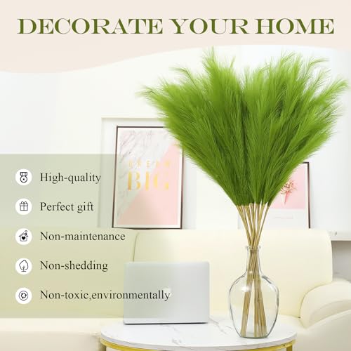 43" Green Pampas Grass Decor - 8 PCS Tall Faux Pampas Grass for Floor Vase Fluffy Artificial Pampas Grass for Wedding Boho Home Baby Shower Mothers Day Decoration - color: Grass Green