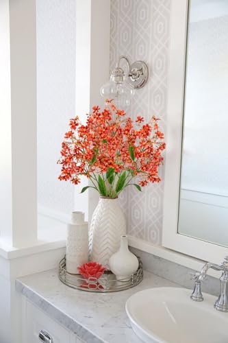 Hollyone Artificial Daphne Flowers with Long Stem 3Pcs Faux Fall Autumn Orange Flowers 28.3” Fake Silk Flowers Piacks Bouquet for Floral Arrangement Wedding Party Centerpiece Table Home Decor - color: Orange