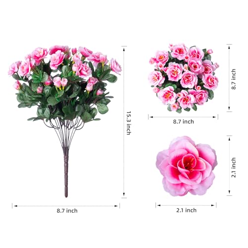 HyeFlora Artificial Faux Outdoor Flowers Plants for Spring Summer Decoration, Fake Silk Camellia UV Resistant Look Real for Planter Outside Front Door Porch Patio Balcony, 3 Large Bundles - color: Pink