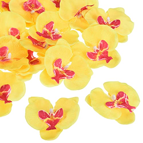PATIKIL 3.5" Artificial Orchid Flower Heads, 20 Pack Silk Phalaenopsis Fake Butterfly Orchid Heads for Wedding Floral Bouquet Decor DIY Craft Making, Yellow - color: Yellow, size: 3.5"