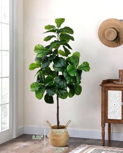 5.5FT Artificial Fiddle Leaf Fig Tree Faux Indoor | Large Tall Fake Trees with White Planter, Ficus Lyrata Floor Plants for Home Decor Office Living Room Housewarming - color: 5.5ft Green