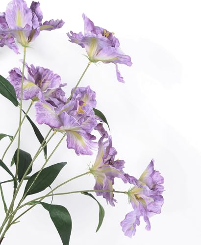 Purple Iris Artificial Flowers 5Pcs Silk Iris Flowers with Stems 35.6" Long Stem Purple Flowers Artificial for Decorations, Wedding Centerpieces, Home Decor Indoor - color: Purple