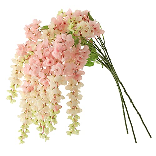 Dailisen 3 Strands 40'' Silk Blush Wisteria Artificial Flowers, Fake Wisteria Floral Hanging Plant Garland, for Home Decor, Party, Floor Vase, Balcony, Wedding Arrangement Decoration (Blush) - color: Blush