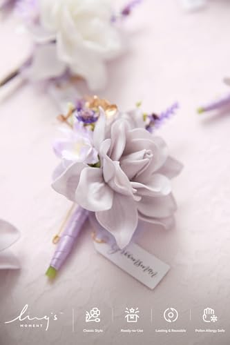 Ling's moment Boutonniere for Men, 6pcs Groom Groomsmen Boutonniere with Built-in Pins, Artificial Flowers for Wedding Decor/Prom/Homecoming, etc.Purple Lilac Lavender - color: Prpl-purple & Lilac Lavender