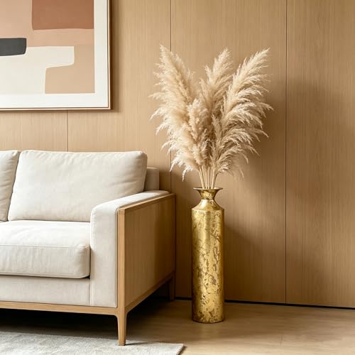 Hosley 21.75" Tall Gold Metal Floor Vase - Decorative Textured Metallic Cylinder for Floral Arrangements, Modern Home Decor & Centerpiece - color: Gold, size: 21.75" High