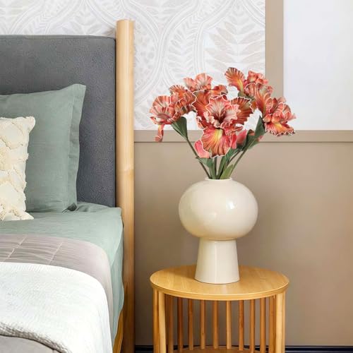 5pcs Iris Artificial Flower Real Touch PU Faux Flower 17.7" Orange Iris Flowers with Flower Bud for Home Table Centerpieces Wedding Floral Arrangements (Orange)
