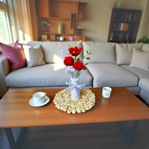 Completed RedGi Crochet Flowers Bouquet, Handmade Knitted Bouquet, Crochet Artificial Flowers for Mother's Day Birthday, Wedding Home Decor, Gifts for Mom (Red Rose & Tulip) - style: Red Rose & Tulip