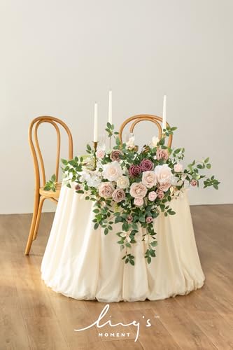 Ling's moment 2PCS Dusty Rose Artificial Floral Swags Wedding Arch Flowers Pink Rose Garland Greenery Centerpieces Arrangements for Sweetheart/Head Table Easel Wall Entryway Board Backdrop Decor - color: Pk-dusty Rose