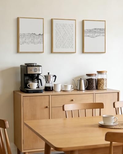 PHOPAGO Gray Abstract Framed Wall Art Mid Century Minimalist Wooden Pastel Boho Wall Decor Modern Neutral Farmhouse Rustic Art Decor - 11x14in Natural Framed - color: Gray Abstract, size: 14L" x 11W" x 3 Pcs Natural