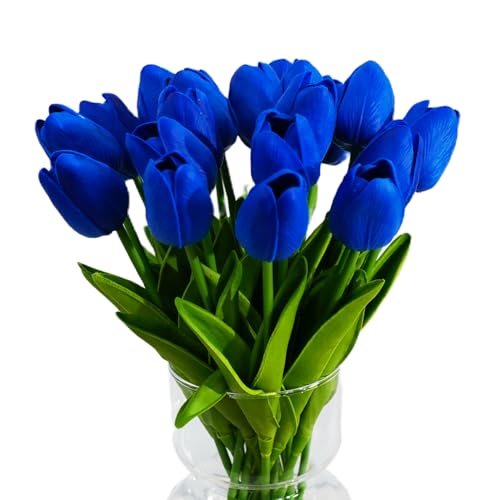 20pcs Blue Tulips Flowers Fake Tulips Artificial Flowers 13 Inch for Mother's Day Easter Gifts in Home Kitchen Wedding Dining Table Decorations - color: Blue