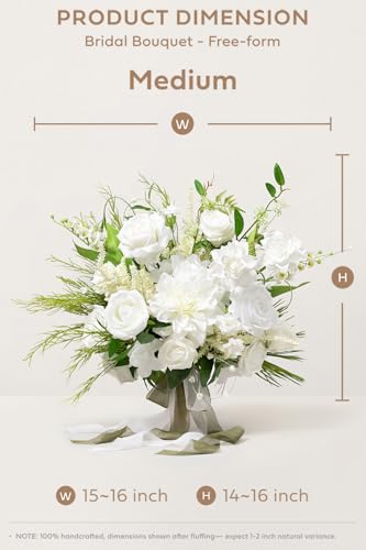 Ling's moment White Wedding Bouquets for Bride, Lily of The Valley Bridal Bouquets for Bride, 15 Inch Free Form Artificial Wedding Flower Bouquet - color: Wht-lily of the Valley White, size: Medium 15 Inch