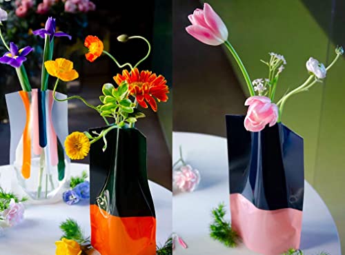 BLOFLO Collapsible Flower Vase, Foldable Vase, Expandable Vase, Plastic Flower Vases, Removable Flower Vases for Centerpieces, Contemporary Décor for Home Office Wedding (Set of 6)