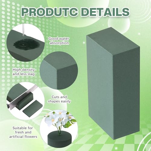 Baderke 30 Pack Floral Foam Blocks Round & Block Foam Set Green Wet & Dry Flower Blocks for Fresh & Artificial Flower Arrangement Florist Supplies for DIY Arts Crafts & Weddings