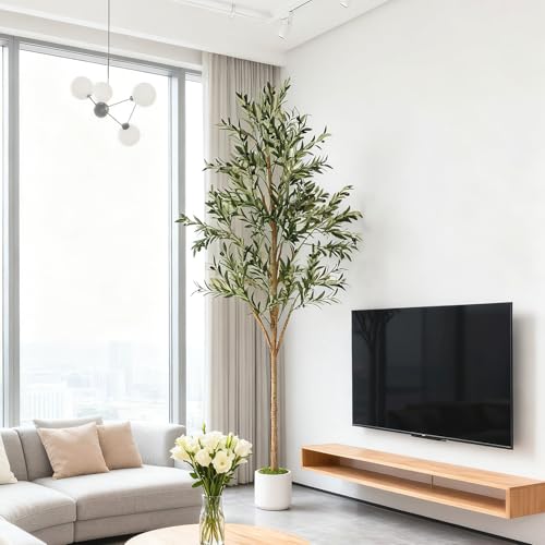 Artificial Olive Tree - Tall Indoor Faux Olive Tree with Planter & Basket, Realistc Fake Olive Tree with Fruits for Home Office Decor Living Roomi (7ft) - size: 7ft