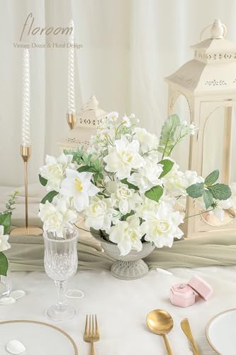 Floroom Artificial Gardenia Flowers 2.7" 25pcs Real Looking Ivory Foam Fake Flowers with Stems for DIY Wedding Bouquets Bridal Shower Centerpieces Floral Arrangements Party Tables Home Decorations - color: Ivory
