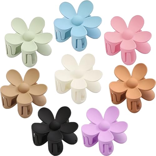 Flower Hair Clips, 8PCS Large Claw Clips for Women Thick Thin Hair, Big Cute Matte Hawaiian Flower Hair Claw Clips for Women Girls Styling Gifts 8 Colors - color: Color B:Bright Color