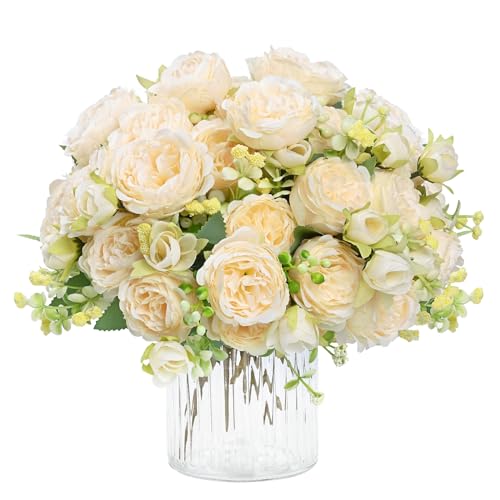 MARTINE MALL 4 Packs Peonies Artificial Flowers, Champagne Artificial Peonies, Silk Peonies Flowers Fake Peonies Artificial Flowers Peonies Bouquet for Centerpiece Table Wedding Party Home Decor - color: Champagne, size: 4PCS
