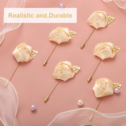 uxcell 24pcs Light Yellow Rose Boutonnieres Flower Buttonholes Pocket Boutonnieres Pins for Wedding Ceremony Anniversary Prom Formal Dinner Party - color: Light Yellow