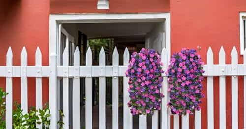 Artificial Hanging Flowers for Outdoor Decor, 2 PCS Fake Silk Orchid Vines UV Resistant Realistic for Home Porch Patio Balcony Planter Decoration(Dark Purple and Fuchsia) - color: Dark Purple and Fuchsia 2