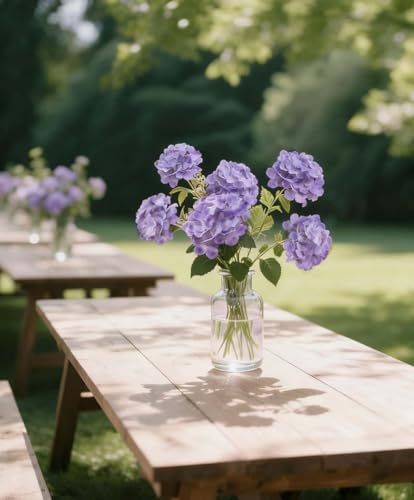 50 Pack Artificial Purple Hydrangea Flowers with Leaves, 6 Inch Silk Flower Heads, DIY Mother's Day Wedding Decor Set with 100 Leaves, 50 Stems - color: Purple
